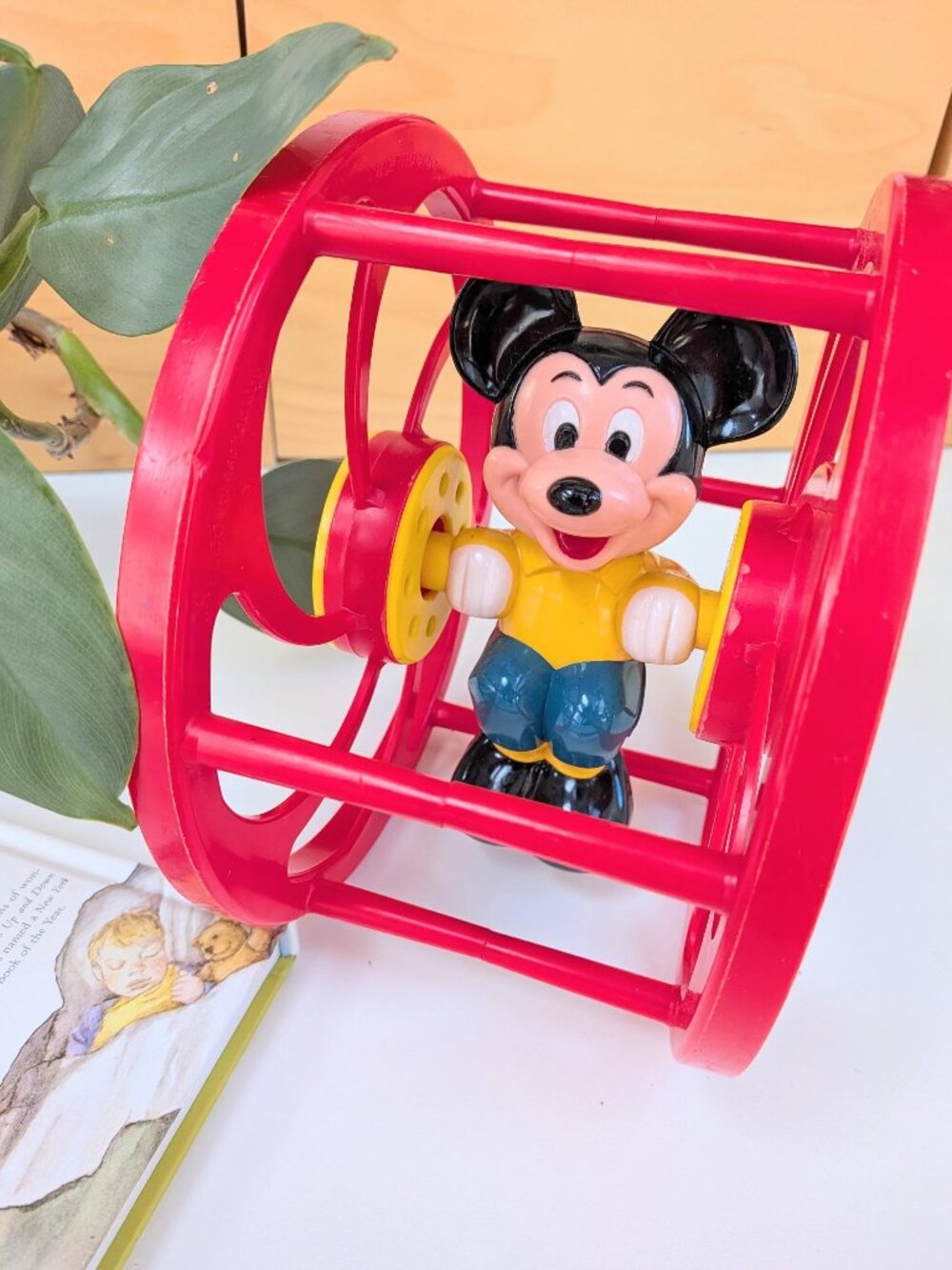Vintage 1980s Disney Mickey Mouse Roller Cage Toy | Retro Plastic Rolling Rattle